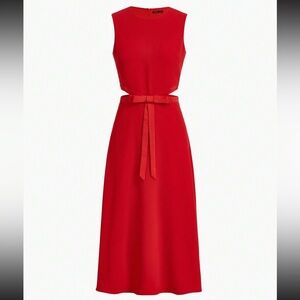MOTF Red midi Dress with Cutout Waist and Bow Details | Size Large | NWT